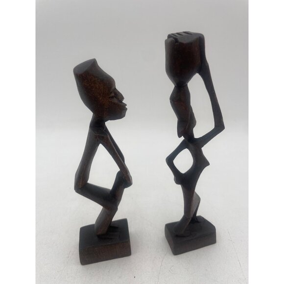 Hand-Carved Wooden Figurines 1980's  Kenya Women 7" Tall African Decor Art - Picture 6 of 7